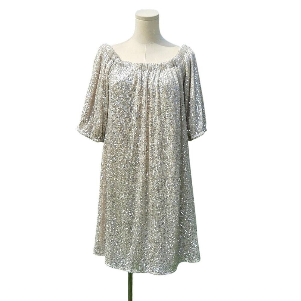 Venus Silver Sequin Cocktail Dress Off The Shoulder Holiday Party Evening XL